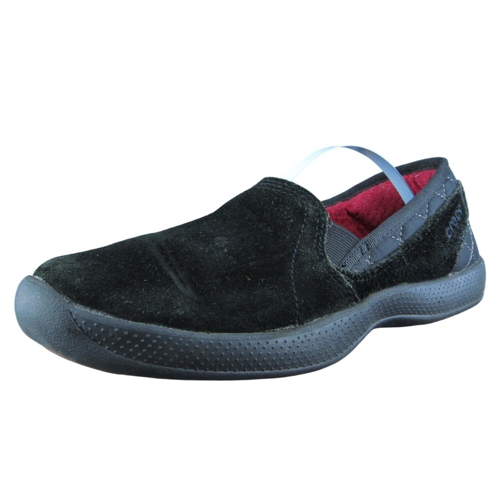 Crocs  Women Slip-On Shoes Black Leather Slip On Size 7.5‎ Medium
